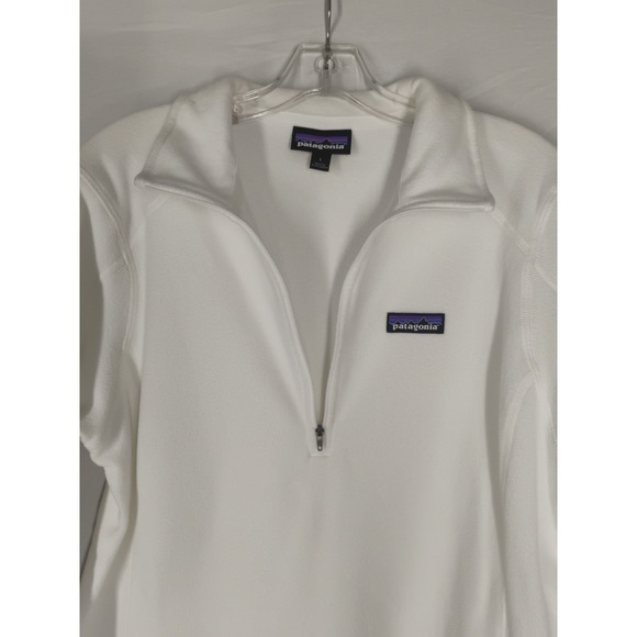 Patagonia Worn Wear Women's LARGE Pull Over 1/4 Zip White Fleece Jacket Shirt - Picture 10 of 16